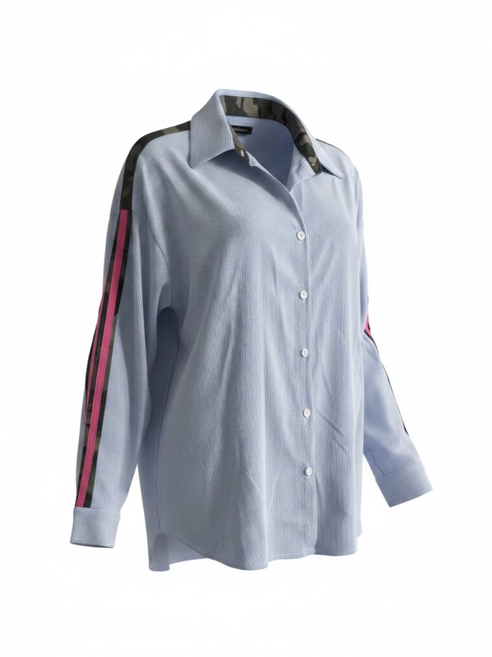 BAR Casual Stripe Button-Down Shirt with Pink Accent